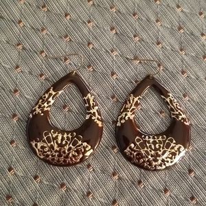 3/$15 or 5/$25 Boho Brown Enameled & Gold Lacy Drop Earrings